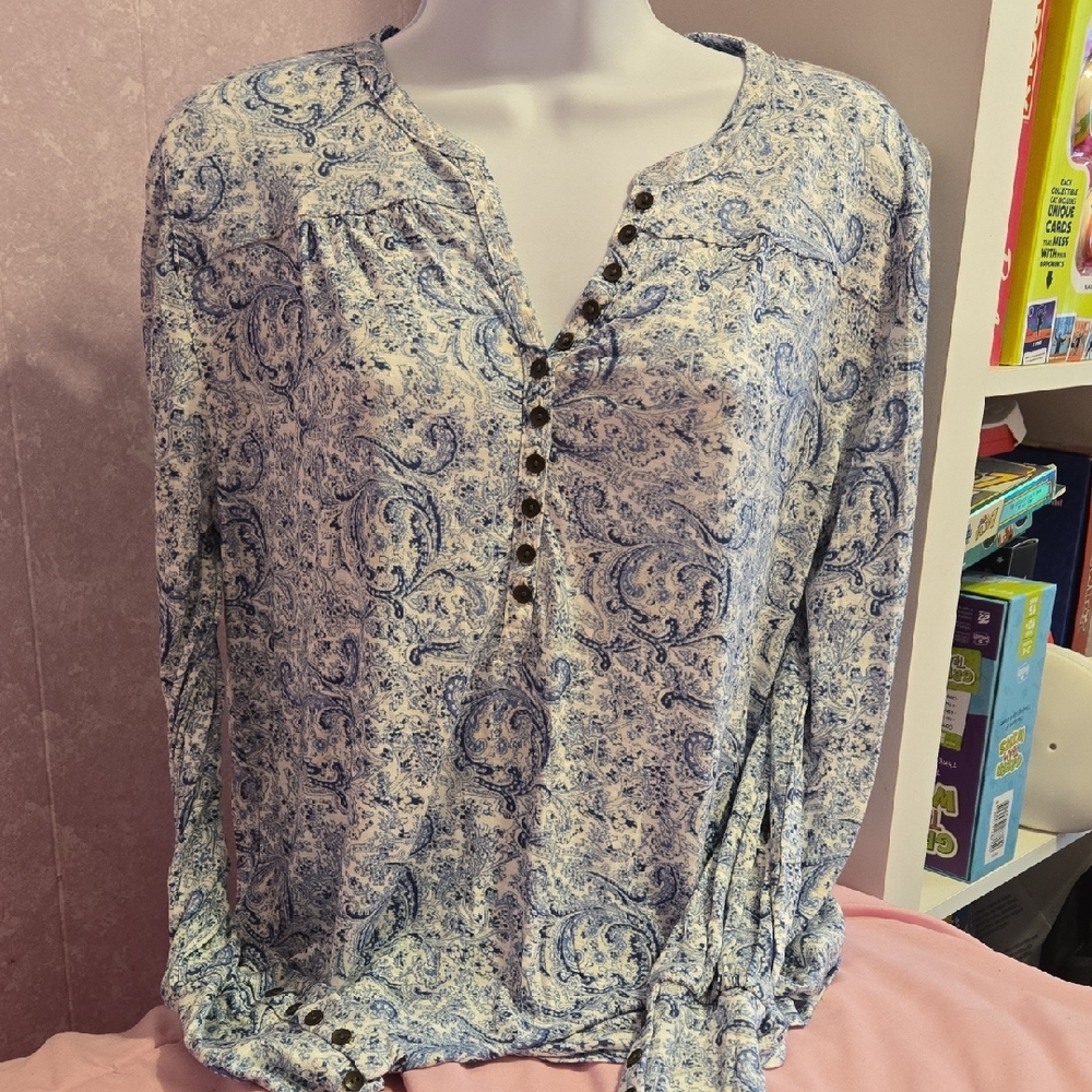 Lucky Brand Blue and White Paisley Blouse